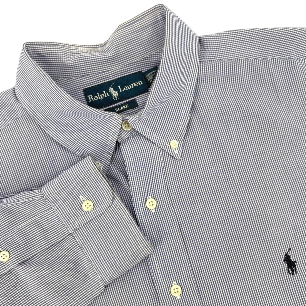 Ralph Lauren Blake Mens XL Blue White Gingham Check Cotton Button‎ Down Shirt